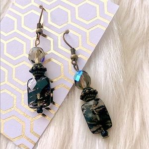 Clear and Black Glass Dangle Earrings!!!!!